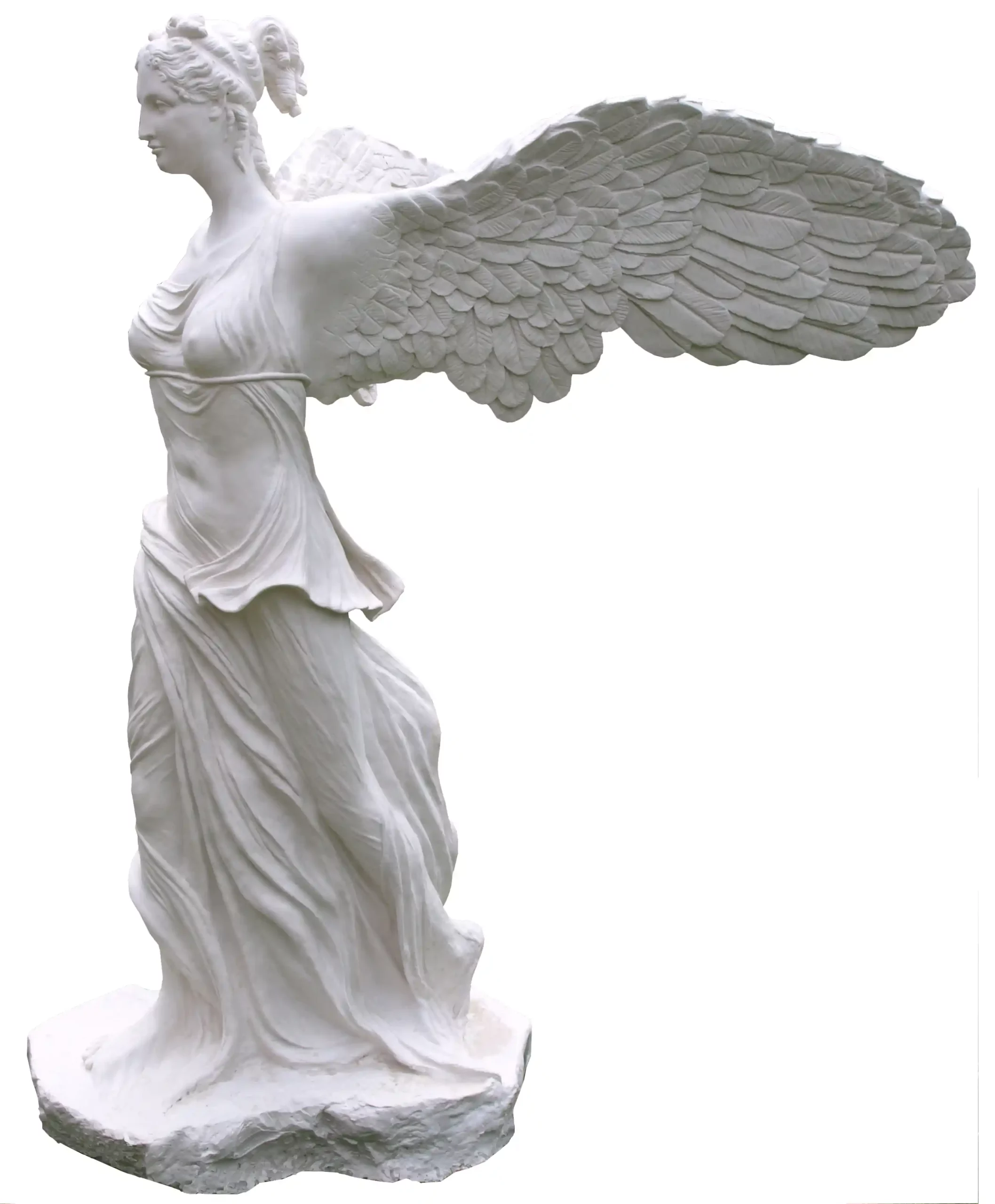 Victoire Samothrace woman in dress statue on gray concrete floor